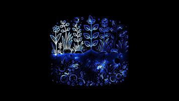 Glowing looping World soil day healthy soil with plants. neon frame effect, black background. video