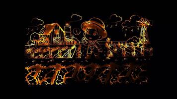 Glowing looping World soil day Soil erosion on a farm. neon frame effect, black background. video