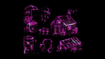 Glowing looping World soil day Sustainable farming practices . neon frame effect, black background. video