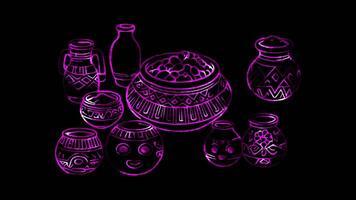 Glowing looping World soil day Cultural artwork featuring soil. neon frame effect, black background. video