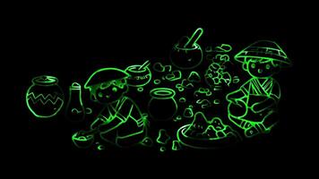 Glowing looping World soil day Cultural artwork featuring soil. neon frame effect, black background. video