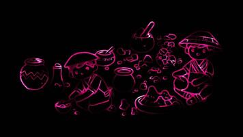 Glowing looping World soil day Cultural artwork featuring soil. neon frame effect, black background. video