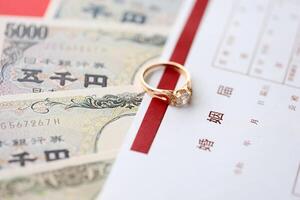 Japanese marriage registration blank document on table photo