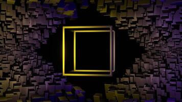 Purple and Gold Rotation Glossy Cube Frame Background VJ Loop in 4K video