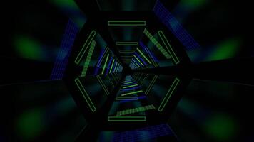 Blue and Green Neon Sci-Fi Cyber Dimension Tunnel Background VJ Loop in 4K video