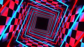 Red and Blue Neon Spiral Square Tunnel Background VJ Loop in 4K video