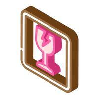 fragile product label warning isometric icon illustration vector