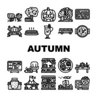 autumn spend time forest icons set vector