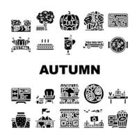 autumn spend time forest icons set vector