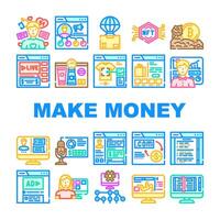 make money internet online job icons set vector