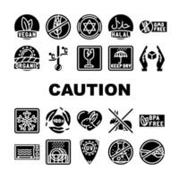 product caution label warning icons set vector