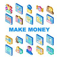 make money internet online job icons set vector