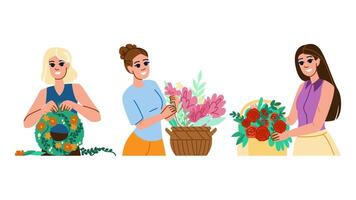 florist making flower arrangements vector