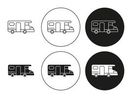 Campervan icon set in thin line outline style. Campervan linear sign vector