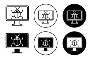 computer bug outline line icon set sign for web app vector