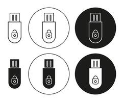 Encrypted pendrive Isolated on White Background set. Encrypted pendrive line art logo vector