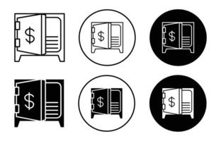Open safe box flat line icon set. Open safe box Thin line illustration vector