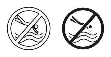not jump in pool sign flat editable icon mark set. not jump in pool sign illustration with thin stroke vector