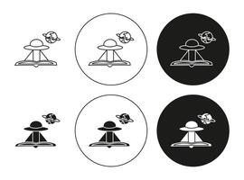 Science fiction icon set in thin line outline style. Science fiction linear sign vector
