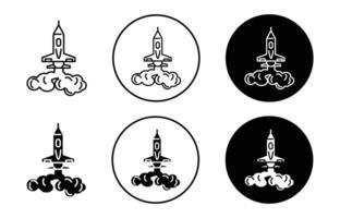 space craft launch outline line icon set sign for web app vector