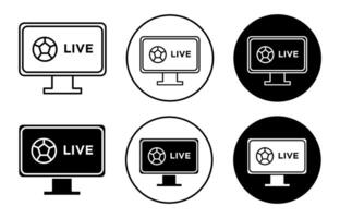 Soccer Live Match on Tv outline line icon set sign for web app vector