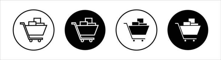Cart with product flat line icon set. Cart with product Thin line illustration vector
