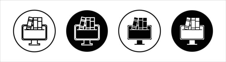 Online library flat line icon set. Online library Thin line illustration vector