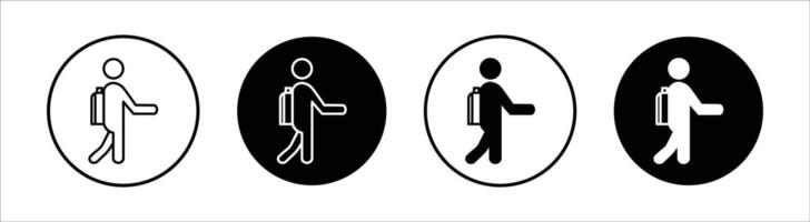 Man with backpack flat line icon set. Man with backpack Thin line illustration vector
