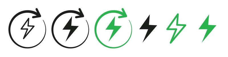 Unleash Electric Power with Icons Featuring Dynamic Thunderstorms and Rapid Battery Charging vector