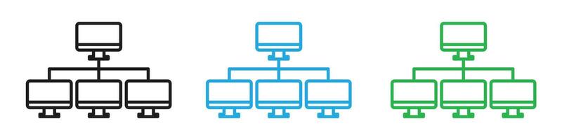 Computer network icon representing data exchange and digital connectivity, ideal for IT infrastructure, networking, and tech projects vector