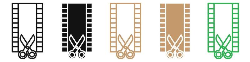 Film editing icon depicting production and editing processes, ideal for media studios, filmmakers, and editing software vector