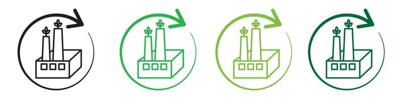 Green factory icon illustrating sustainable manufacturing and eco-friendly practices, ideal for environmental initiatives and green projects vector