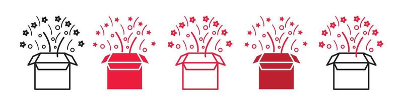 Birthday and Christmas Magic Box Icons with Sparkle and Confetti for Gifting vector