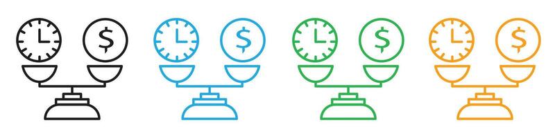 Time and money scale icon mark in filled style vector