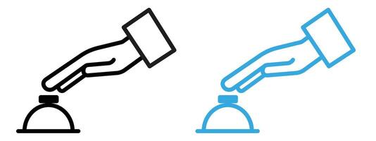 Hand touching service bell icon mark in filled style vector