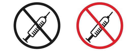 Prohibit syringe use with this no syringe sign, featuring a clear prohibition icon and health warning label, ideal for drug-free zones and maintaining safety. vector