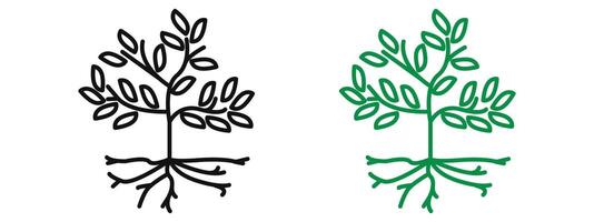 Tree with roots and leaves icon mark in filled style vector