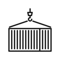 Crane lifts a cargo container icon mark in filled style vector