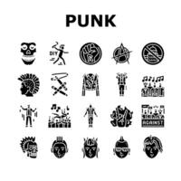 punk retro element hand art icons set vector
