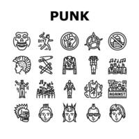 punk retro element hand art icons set vector