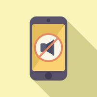 Smartphone showing no sound sign on screen with long shadow vector