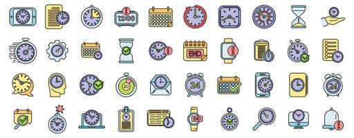 Duration icons set vector color line