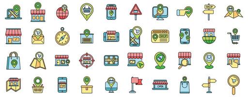 Store locator icons set vector color line
