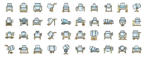 Concrete mixer icons set vector color line