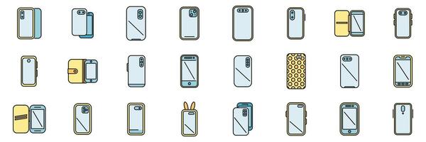 Smartphone case icons set vector color line