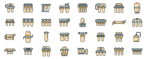 Reverse osmosis system icons set vector color line