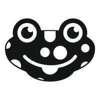 Black and white smiling frog face icon showing tongue vector