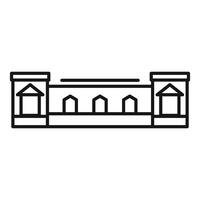 Building facade with rooftops and windows, urban architecture line icon vector