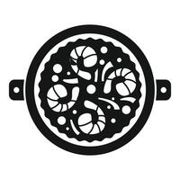 Black and white icon of a pan cooking shrimps vector