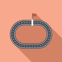 Oval race track starting line with checkered flag marking beginning of circuit vector